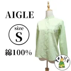 AIGLE エーグル【S】ギンガムチェックシャツ 長袖 小さいサイズ 緑