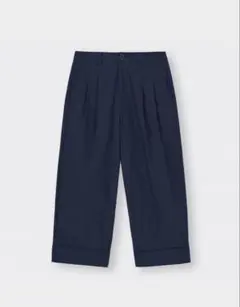 【ジーユー】チノタッククロップドパンツ　無地　裾ロールアップ風　L
