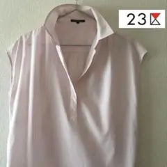 【お値下げ】23区 フレンチ袖 スキッパー ブラウス ピンク ストライプ
