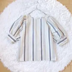 イッツデモ⭕️極美品　ストライプトップス　ブラウス　カットソー　ふんわり袖　38