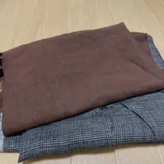 リネン生地ハギレ　ブラウンとチェック柄の生地セット