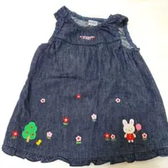 ミキハウス MIKIHOUSE デニム 刺繍 ノースリーブワンピース 80cm