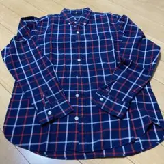 中古・美品★BEAMS★長袖紺地のチェックシャツ★