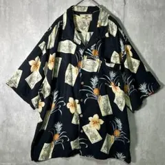 Tommy Bahama シルク アロハシャツ 総柄 開襟 黒 XL