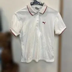 美品PUMA プーマホワイト ポロシャツ 半袖 ストライプ襟　Mサイズ