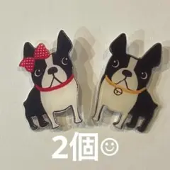 2個　ペア　ボストンテリア　愛犬　ブルドッグ　フレンチブル　バッチ　ブローチ　犬