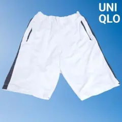 メンズ UNIQLO ユニクロ ホワイト×グレー メッシュ裏地 ハーフパンツ L