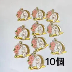 ウサギと月のデザインのチャーム、10個セット