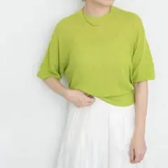 illi KBFリネン混 コンパクトリブニット 黄緑 サマーニット ショート丈