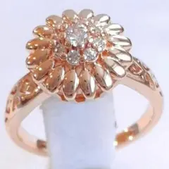 可愛らしいフラワーデザイン Rosegoldジルコニアリング11号