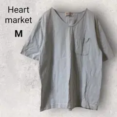 ハートマーケット 半袖 Tシャツ M 水色 綿100% Vネック ポケット 無地