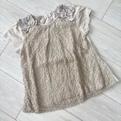 未使用　Tシャツ　ベージュ　120cm リボン　mamaraku ママラク
