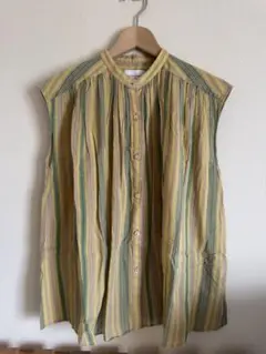 【美品】 UNITED ARROWS★UWSCストライプキャップスリーブブラウス