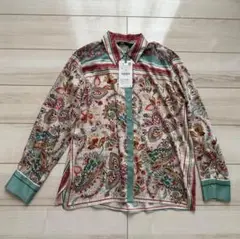 【新品】ZARA ザラ【L】スカーフ柄 サテンシャツ/総柄 ペイズリー柄プリント