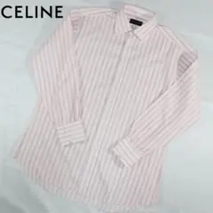 セリーヌ ストライプシャツ ホワイト ピンク ワンポイントロゴ トリオンフ