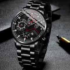 q59新品クロノグラフDEYROS腕時計メンズラグジュアリーステンレス黒黒298