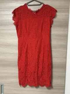 赤 レース フレンチスリーブ ドレス 新品