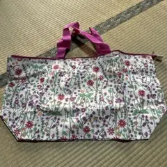 花柄エコバッグ ピンク持ち手