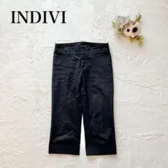【インディヴィ】クロップドパンツ（Ｍ）半端丈 シンプル 無地 黒 ズボン 綿混