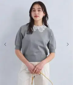 襟レース 2WAY ショートスリーブ ニット プルオーバー ―ウォッシャブル―