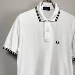 白 FRED PERRY フレッドペリー ポロシャツ 日本製 L ホワイト襟付き