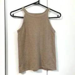ベージュ チェック柄 タンクトップ