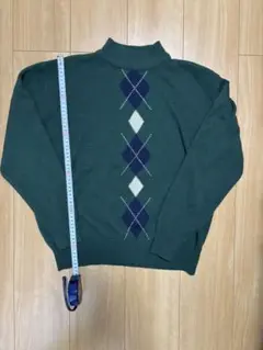 【目立った汚れなし】アーガイルニット　グリーン