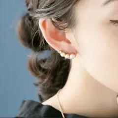上品パール×ゴールド イヤーカフ風イヤリング