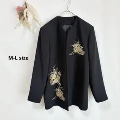 ノーカラージャケット 花柄刺繍　和装　11ABR ブラック　M-L セレモニー