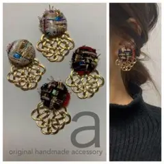 2038-1 2wayブラック☺︎ツイードのピアス×スクエア型ゴールド☺︎