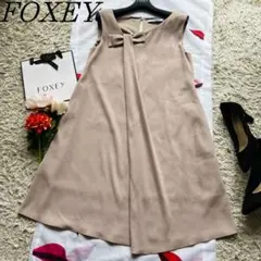 【美品】FOXEYNEWYORK ノースリーブフレアワンピース ベージュ 36