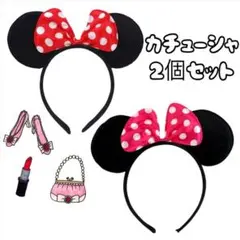 カチューシャ ヘアアクセサリー キャラクター 2個セット レッド ピンク