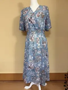 花柄 Vネック 半袖ロングワンピース