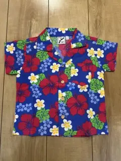 キッズ ハワイアンシャツ 花柄（貨物列車のTシャツはサイズ比較のためです）