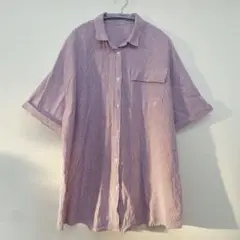 ストライプ 半袖シャツ オーバーサイズ 紫 ビッグシルエット L XL