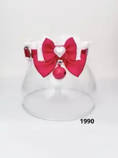 1990.猫首輪 レッド サテンリボン コットンフリル