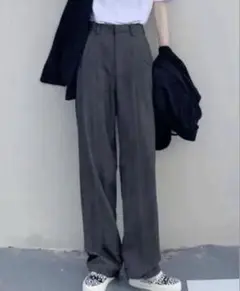 【新品未使用】grl グレイル センタープレスストレートパンツ　ai07 グレー
