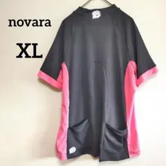 novara【XL】スポーツウェア 半袖シャツ 黒/ピンク 古着
