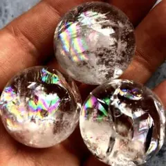 【数量限定！虹ギラギラ！3個セット】天然石　アイリスクォーツ　水晶　丸玉25