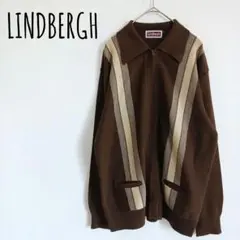【LINDBERGH】フルジップ衿付き長袖ニットカーディガン レトロ 日本製