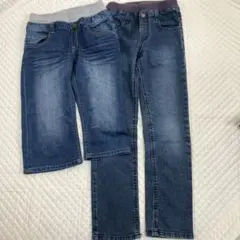 デニムパンツ 半ズボンと長ズボンのセット150cm ゴムウエスト　6-12