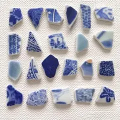 ㊾ 天然シーグラス ◊ シー陶器 藍 薄墨色 綺麗な色柄 陶器素材 和風