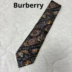 【美品・訳あり】Burberry ペイズリー柄 シルクネクタイ 黒 英国製