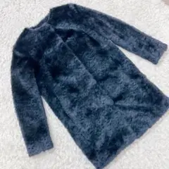 《 TOPSHOPトップショップ》34 ブラック フェイク ファーコート ボタン