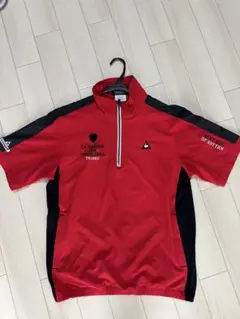 ハーフジップポロシャツ 赤黒　サイズL