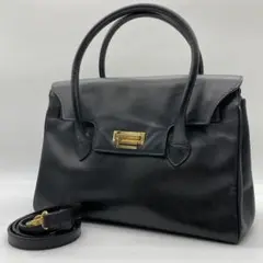 エトロ レザー 2way ショルダーバッグ ハンドバッグ ロゴ金具 ブラック