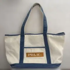 MILK トートバッグ ホワイト/ブルー
