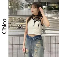 新品 Chico チコ チョーカー付アシメワンショル刺繍タンクトップ