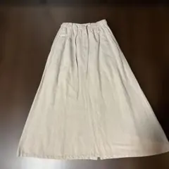 ベージュ 麻・レーヨン　フレアロングスカート