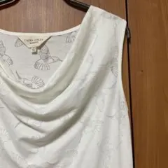LAURA ASHLEY ノースリーブトップスM ドレープネック ホワイト 鳥柄